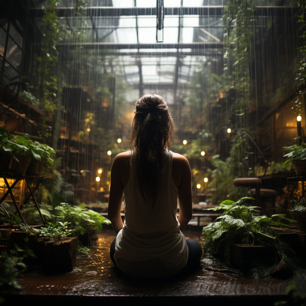 Flujo De Lluvia Seráfico En La Serenidad Del Yoga