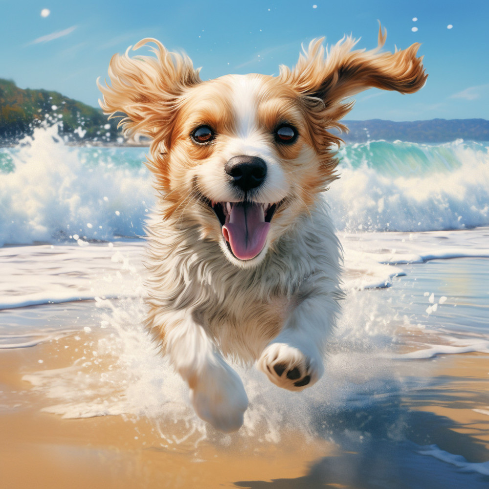 Serene Ocean and Seabirds Dog Tranquility