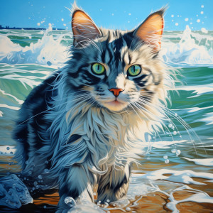 Feline Waves Harmony: Melodic Seascape