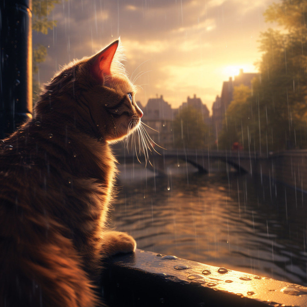 Compañero Felino De Zen De La Lluvia