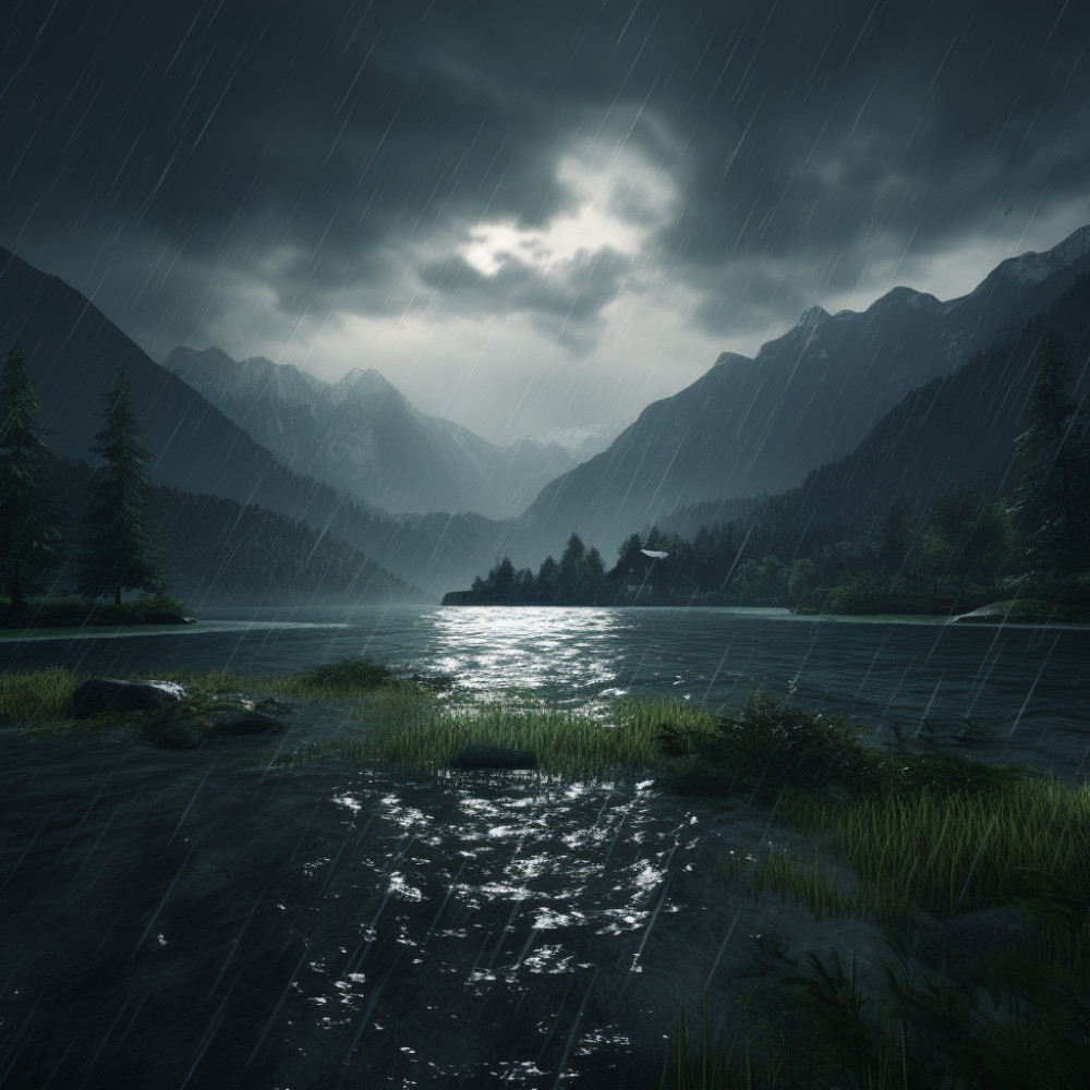Reflective Raindrops in Calm Contemplation