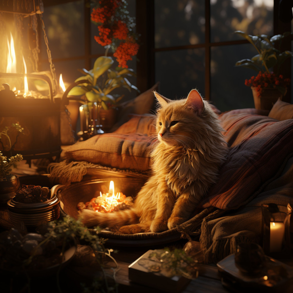 Acogedora Serenidad Del Gato En La Chimenea