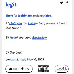Havok的专辑Too legit (feat. Blackellow) (Explicit)