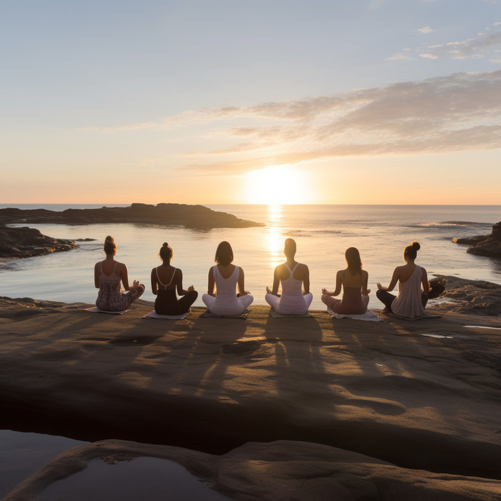 Asanas Armoniosas En La Playa Con Flujo Oceánico