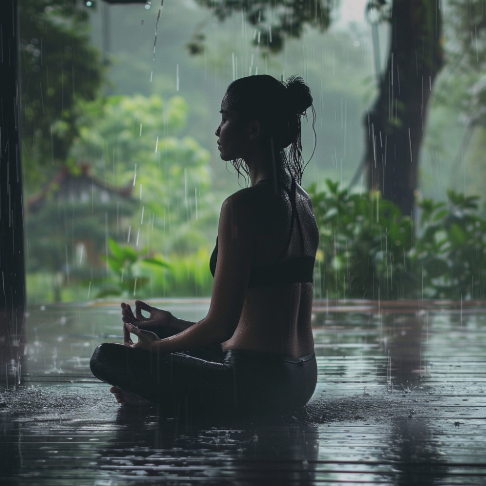 Ambiente De Práctica De Yoga Bajo La Lluvia