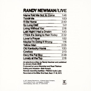 อัลบัม Randy Newman / Live ศิลปิน Randy Newman