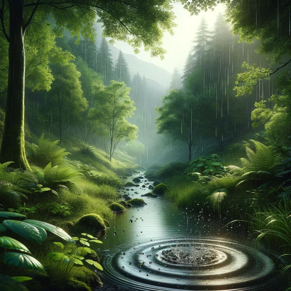 Evergreen Echoes in the Drizzle