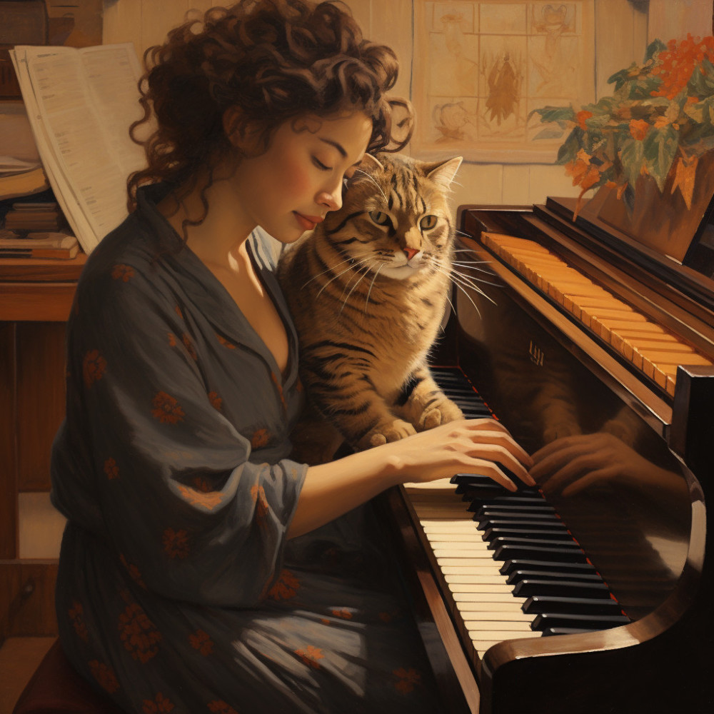 Ronroneo De La Noche De Los Gatos De Piano