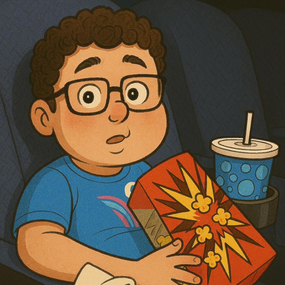 Assadour mange du popcorn au cinéma