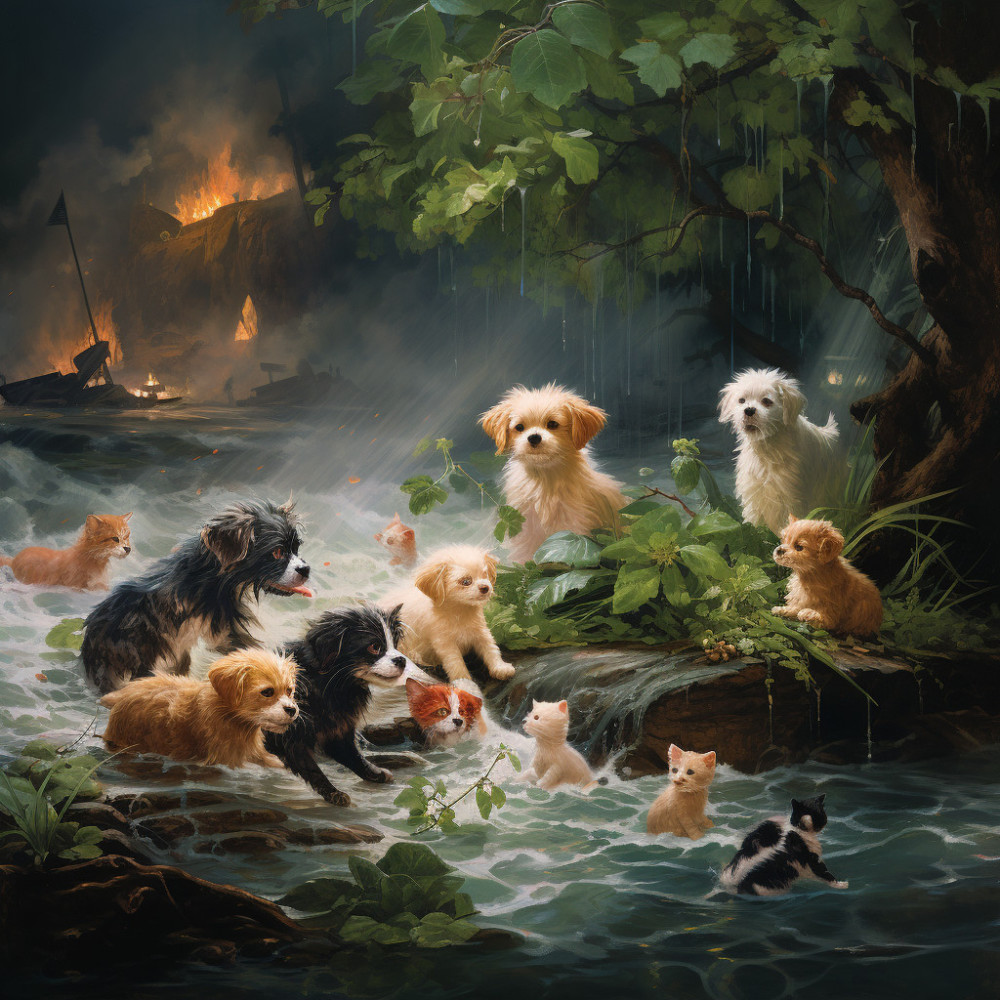 Raindrop Harmony with Dogs