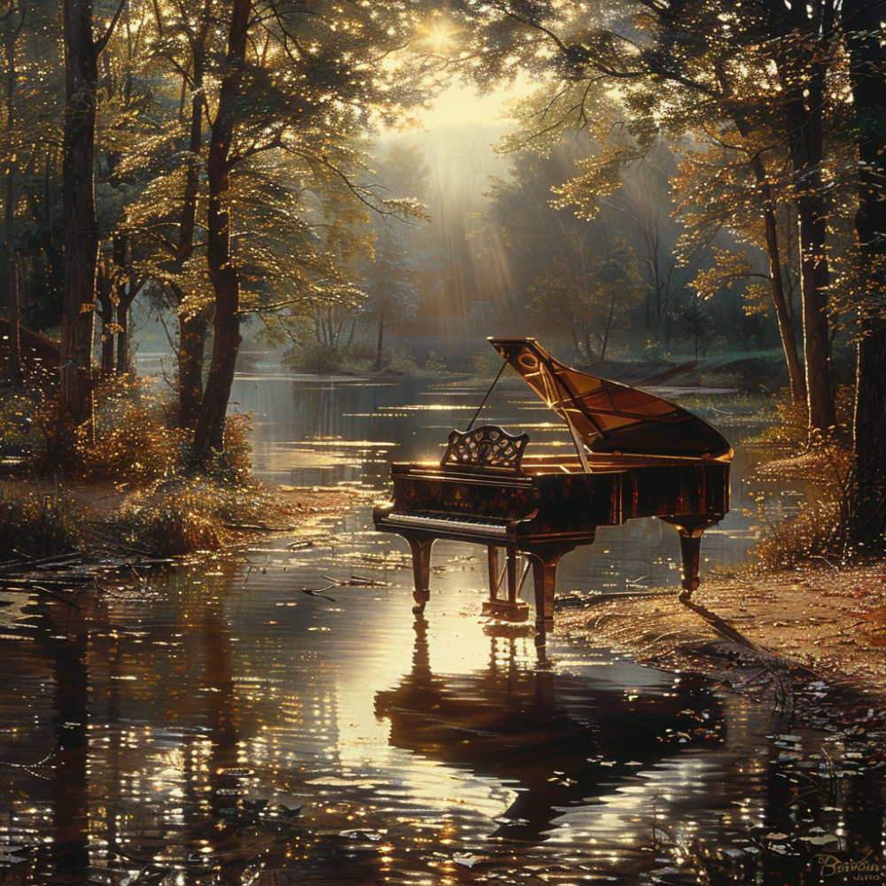 Melodías De Piano En El Eco De La Corriente