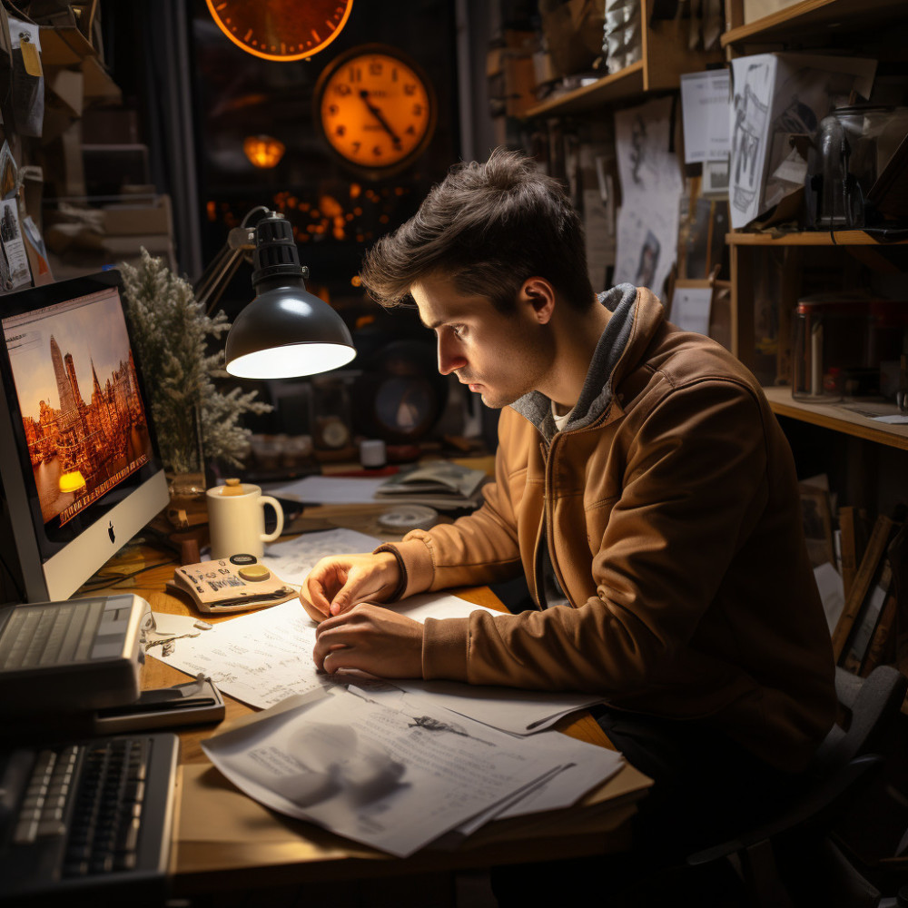 Trabajo A La Luz De La Luna Con El Flujo Del Océano De La Naturaleza