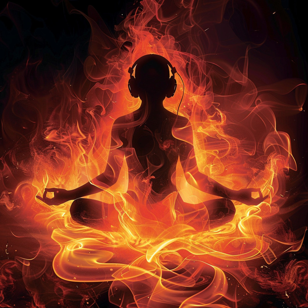 Thoughtful Warmth in Firelit Meditation