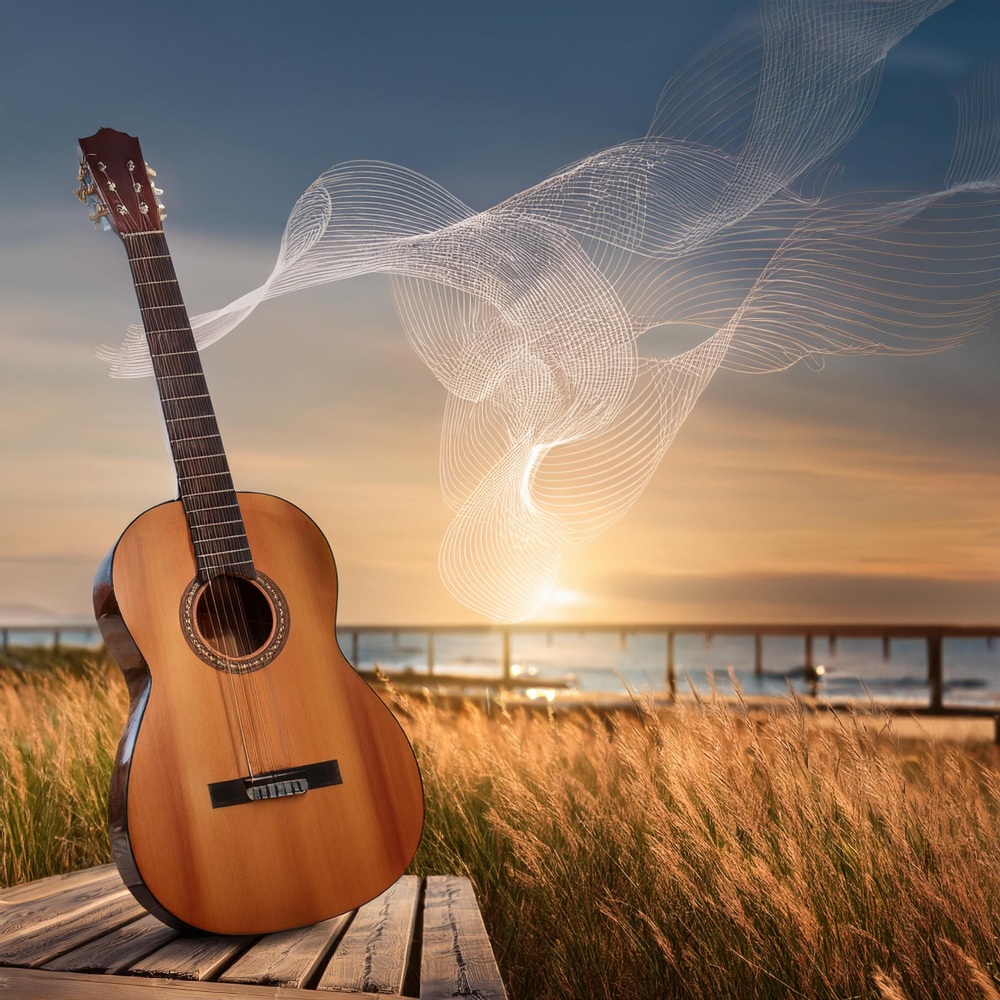 Guitar Under Evening Sky