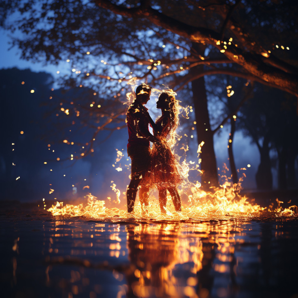 Abrazo De Las Estrellas Iluminado Por La Luz De La Hoguera