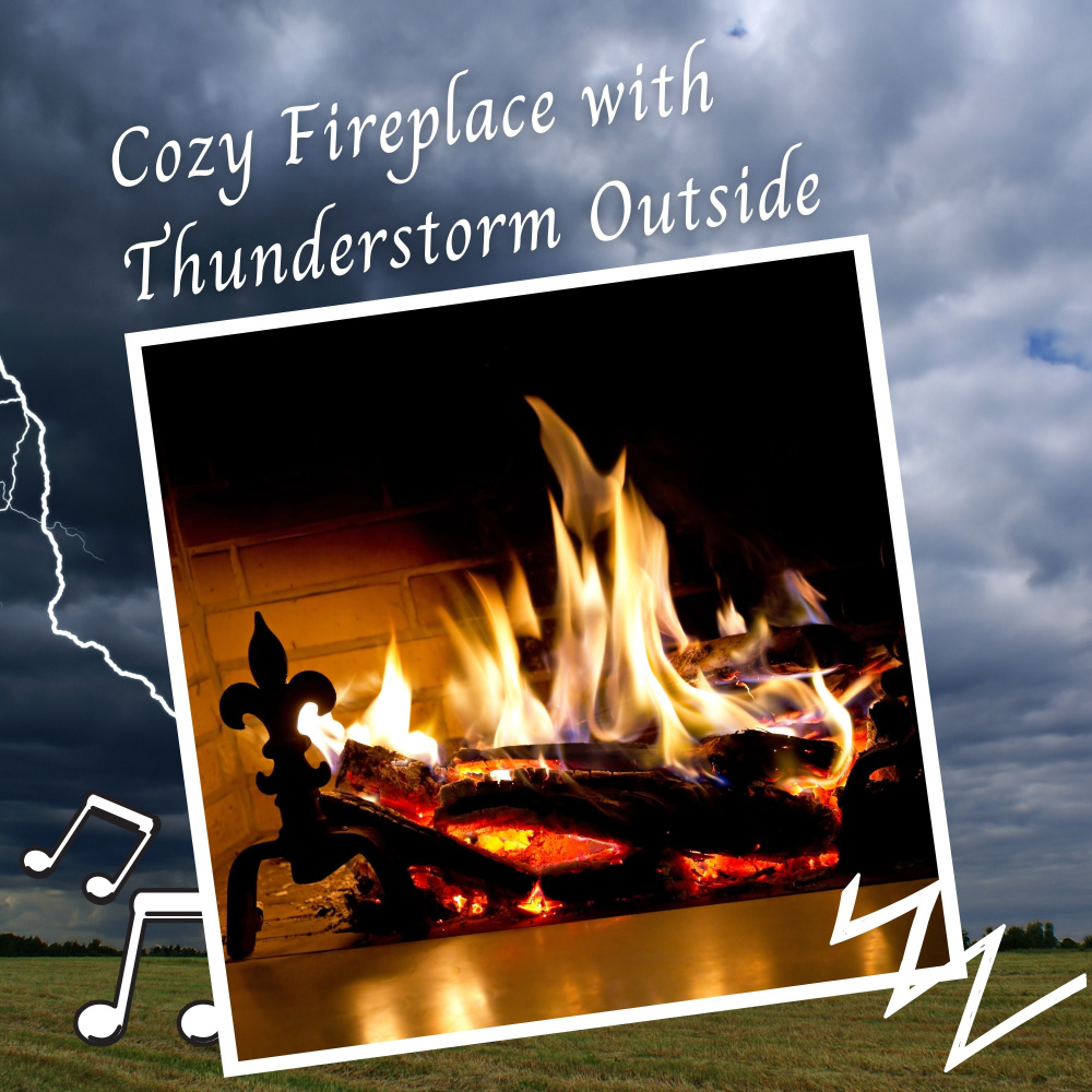 Cozy Fireplace with Thunderstorm Outside - 3 Hours