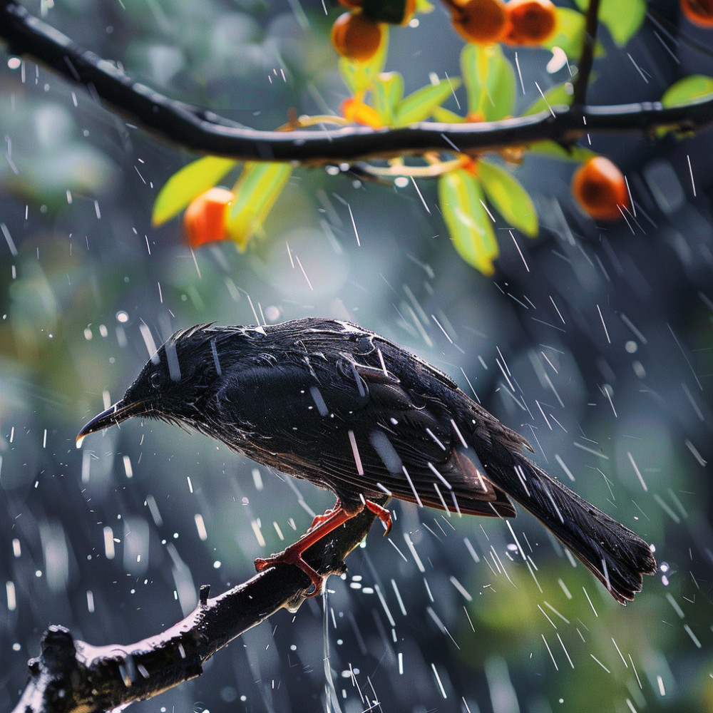 Reflective Bird Calls in Gentle Rain