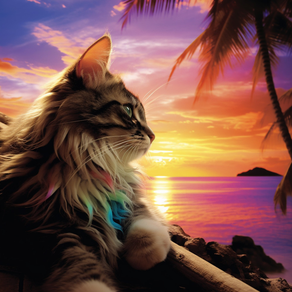 Feline Friends' Meditative Ocean