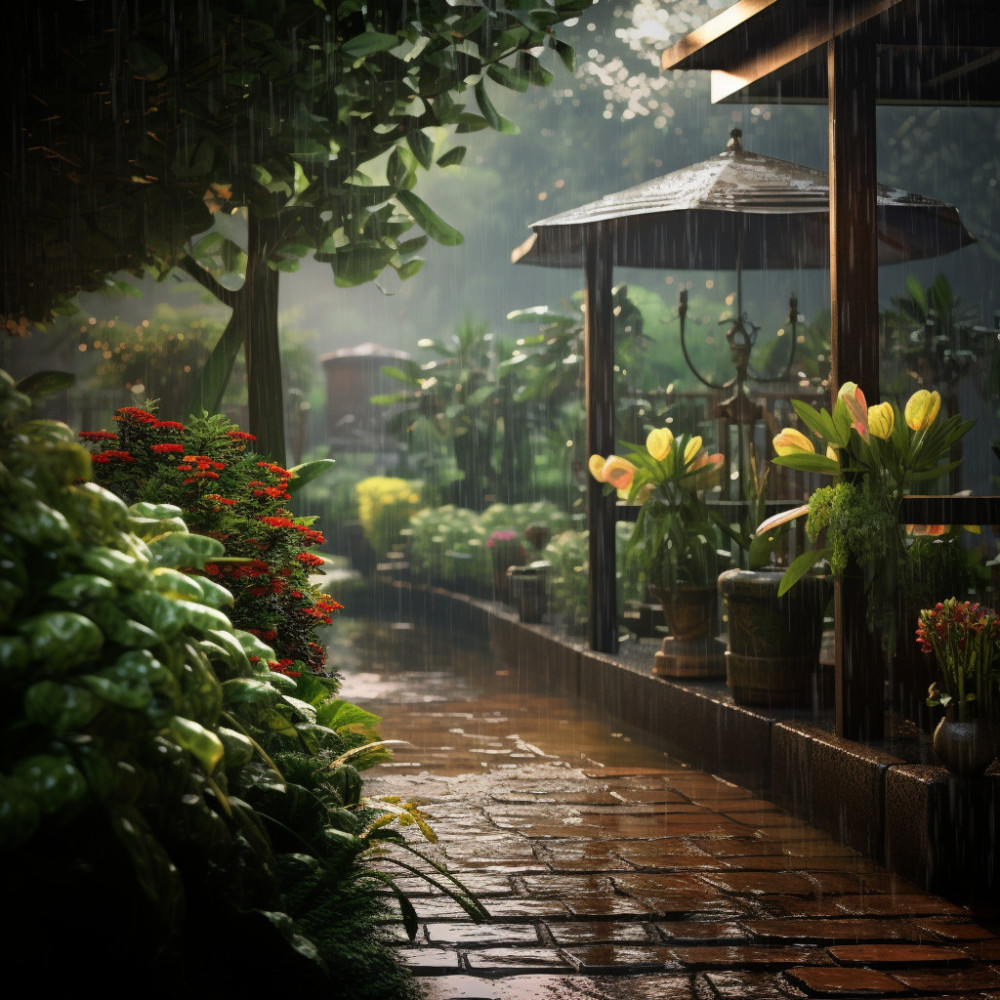 Focused Work in Rain's Rhythm