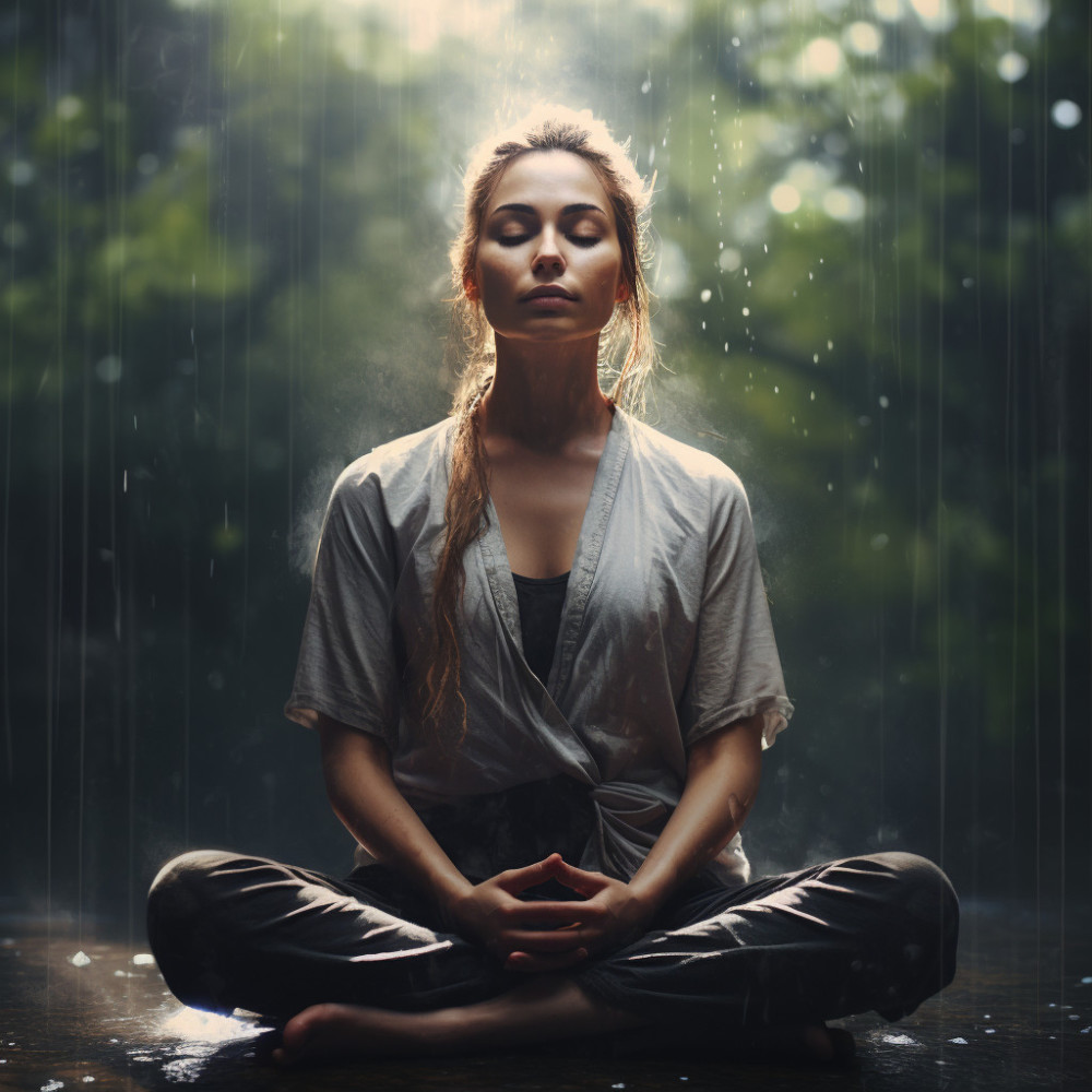 Ascenso De Yoga Con Gota De Lluvia