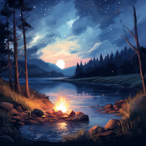 Riverside Slumber: Firelit Nature's Serenade