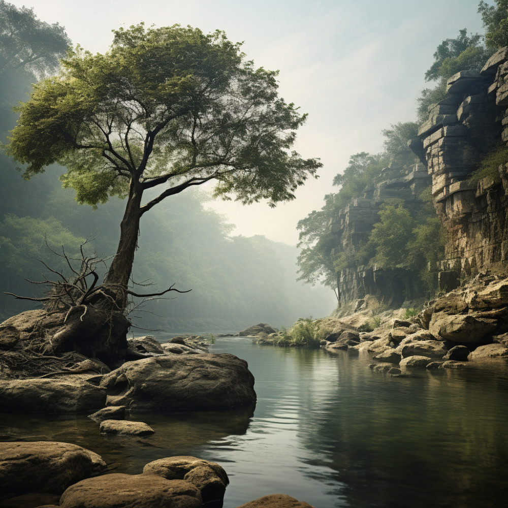 Serene River's Embrace in Relaxation