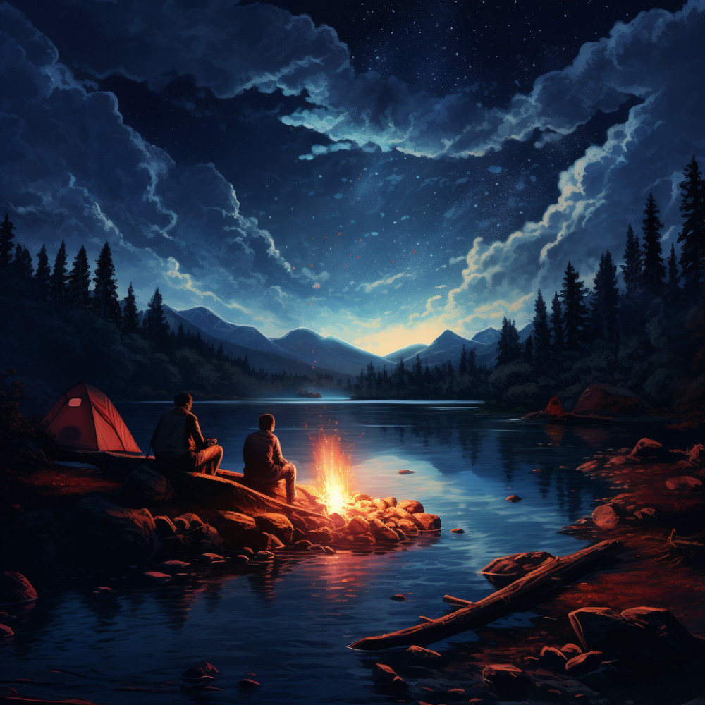 Flames by the Calm Stream's Edge